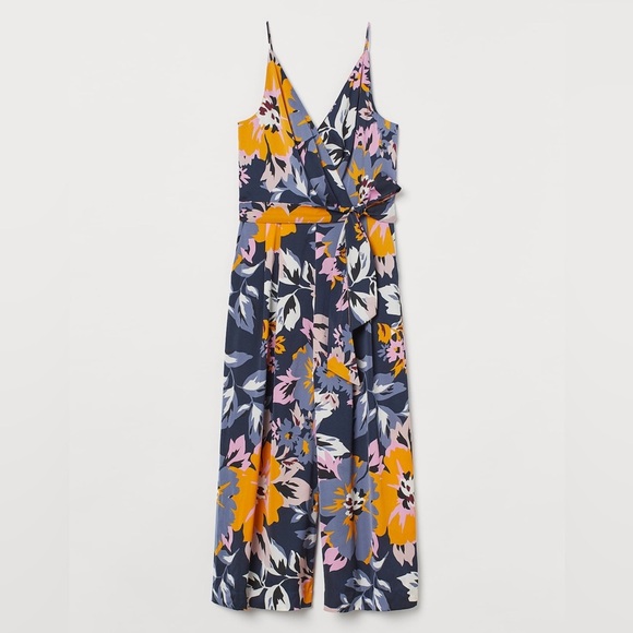 H&M Pants - H&M Floral Women's Jumpsuit - Black, Orange, Pink